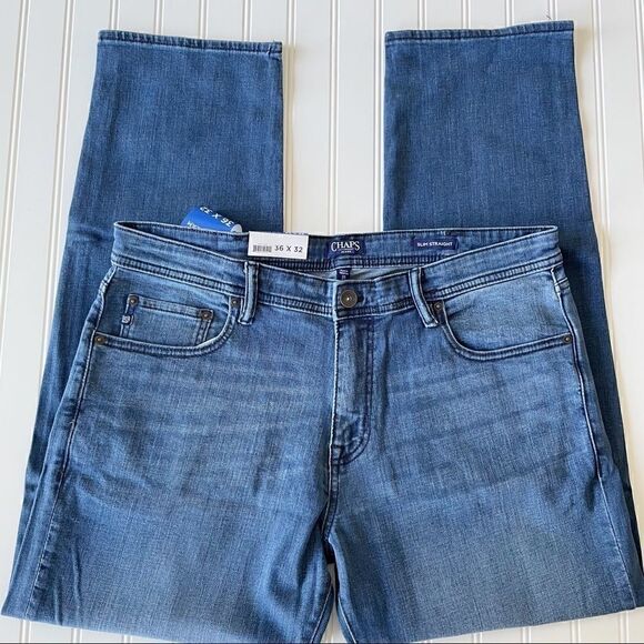 Chaps Men’s Slim Straight Fit Jeans - New Wave Blue - Picture 1 of 12